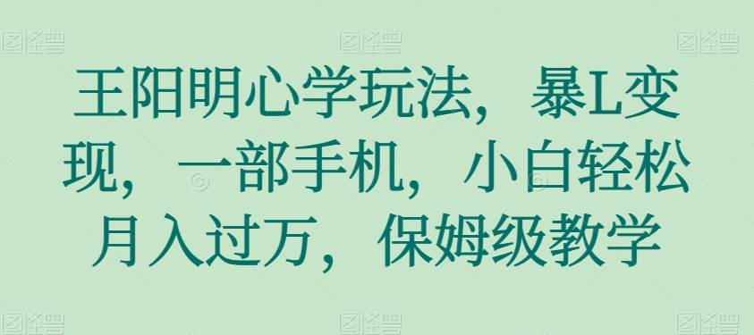 王阳明心学玩法，暴L变现，一部手机，小白轻松月入过万，保姆级教学【揭秘】-62创业网