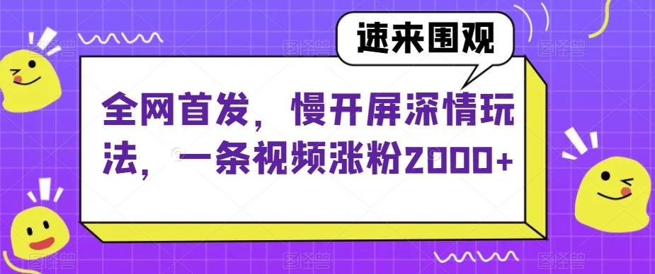 全网首发，慢开屏深情玩法，一条视频涨粉2000+【揭秘】-62创业网