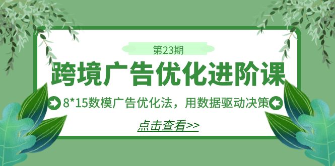 跨境广告·优化进阶课·第23期，8*15数模广告优化法，用数据驱动决策-62创业网