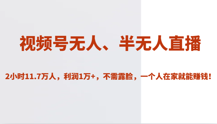 视频号无人、半无人直播2小时11.7万人，利润1万+，不需露脸，一个人在家就能赚钱！-62创业网