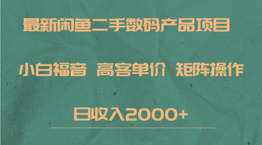 最新闲鱼二手数码赛道，小白福音，高客单价，矩阵操作，日收入2000+-讯领网创