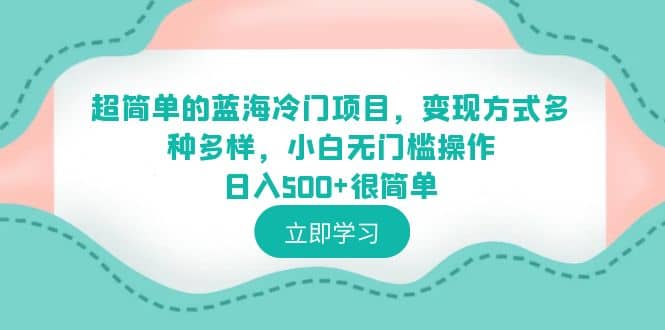 超简单的蓝海冷门项目，变现方式多种多样，小白无门槛操作日入500+很简单-62创业网