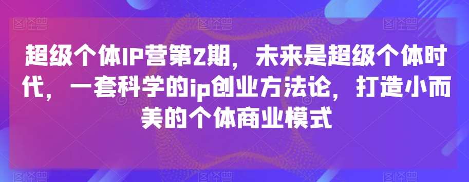 超级个体IP营第2期，未来是超级个体时代，一套科学的ip创业方法论，打造小而美的个体商业模式-62网赚