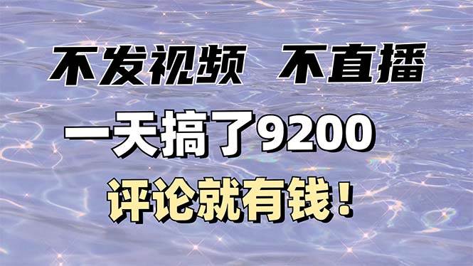 （14018期）不发作品不直播，评论就有钱，一条最高10块，一天搞了9200-62创业网