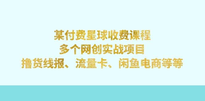 某付费星球课程：多个网创实战项目，撸货线报、流量卡、闲鱼电商等等-62创业网