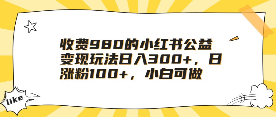 收费980的小红书公益变现玩法日入300+，日涨粉100+，小白可做-62网赚