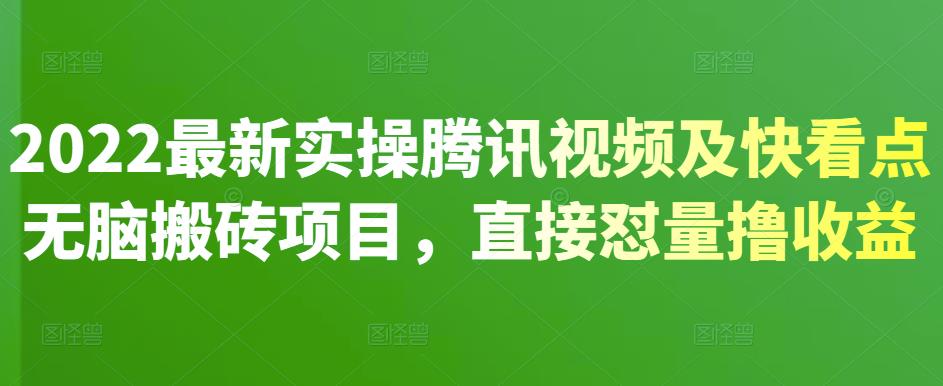 2022最新实操腾讯视频及快看点无脑搬砖项目，直接怼量撸收益-62网赚