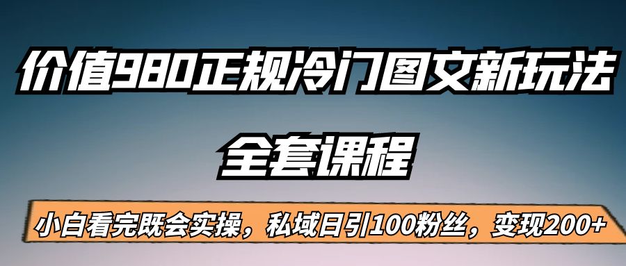 外面卖980的正规冷门图文新玩法，私域日引100粉丝，变现200+-62创业网