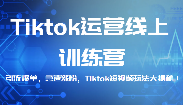 Tiktok运营线上训练营，引流爆单，急速涨粉，Tiktok短视频玩法大揭秘！-62网赚