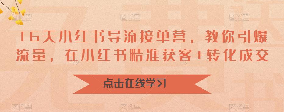 16天小红书导流接单营，教你引爆流量，在小红书精准获客+转化成交-62创业网