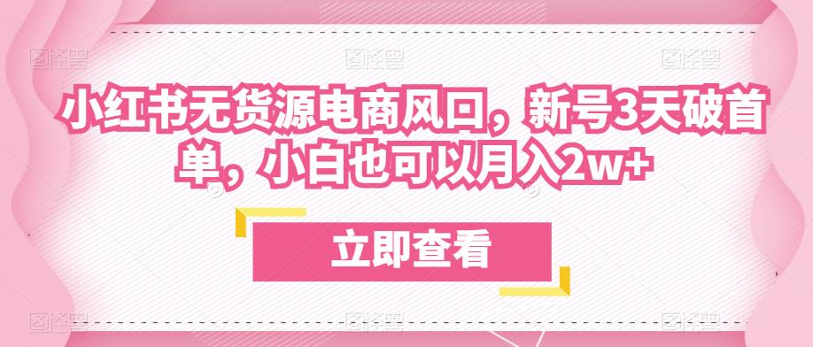 众狼电商余文小红书无货源电商风口，新号3天破首单，小白也可以月入2w+-62创业网