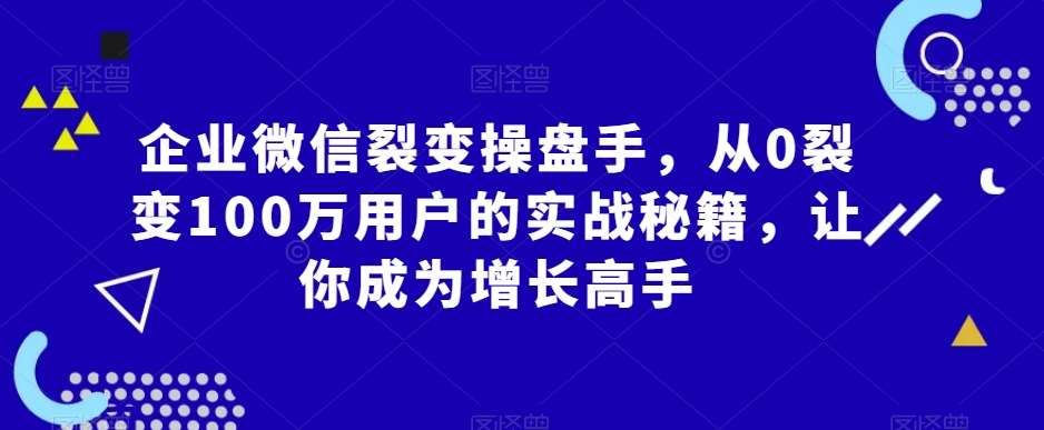 企业微信裂变操盘手，从0裂变100万用户的实战秘籍，让你成为增长高手-62创业网