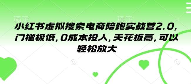 小红书虚拟搜索电商陪跑实战营2.0，门槛极低，0成本投入，天花板高，可以轻松放大-62创业网