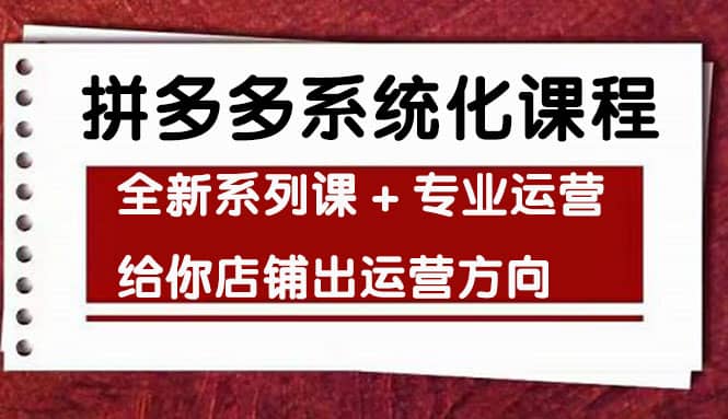 车神陪跑，拼多多系统化课程，全新系列课+专业运营给你店铺出运营方向-62网赚