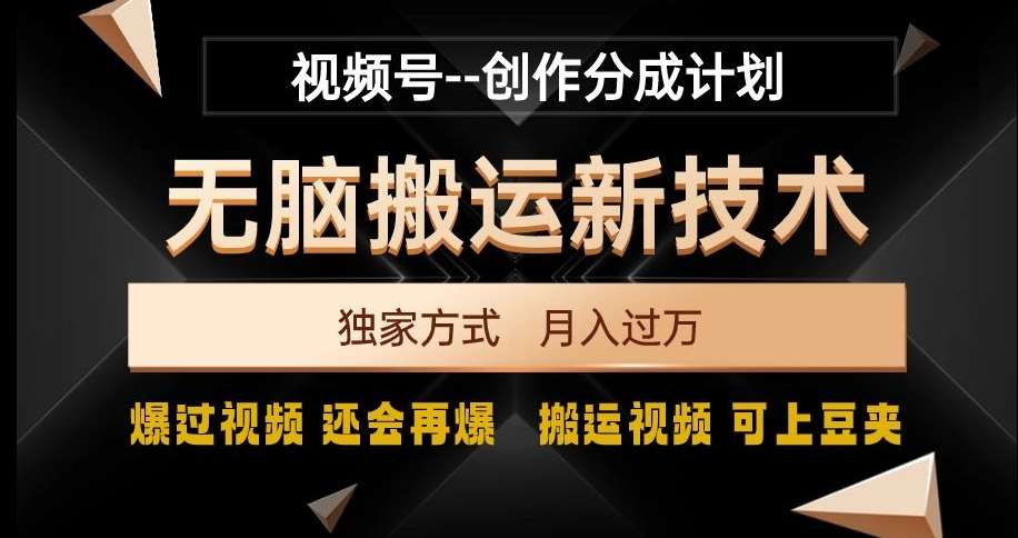 视频号无脑搬运新技术，破原创壕流量，独家方式，爆过视频，还会再爆【揭秘】-62创业网