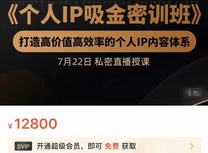 个人IP吸金密训班，打造高价值高效率的个人IP内容体系（价值12800元）-62网赚