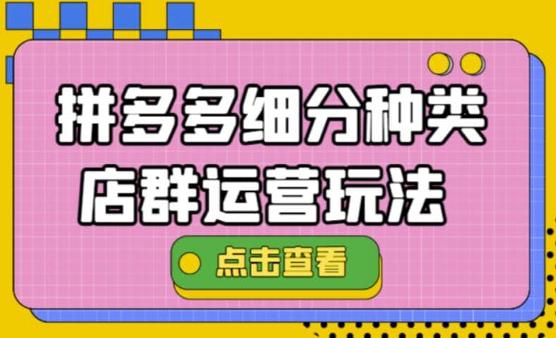 拼多多细分种类店群运营玩法3.0，11月最新玩法，小白也可以操作-62创业网