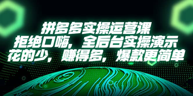 拼多多实操运营课：拒绝口嗨，全后台实操演示，花的少，赚得多，爆款更简单-62创业网