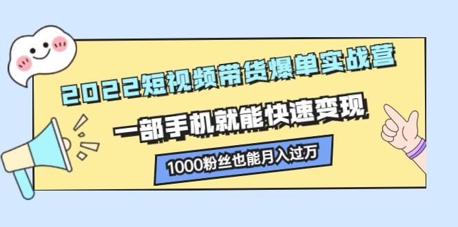 2022短视频带货爆单实战营，一部手机就能快速变现-62创业网