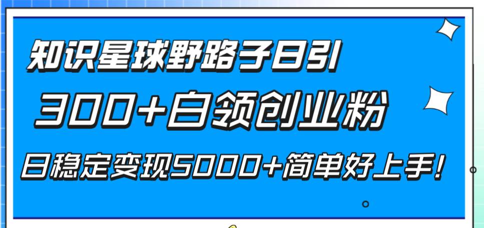 （8315期）知识星球野路子日引300+白领创业粉，日稳定变现5000+简单好上手！-62创业网