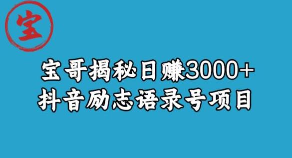 宝哥揭秘日赚3000+抖音励志语录号短视频变现项目-62创业网