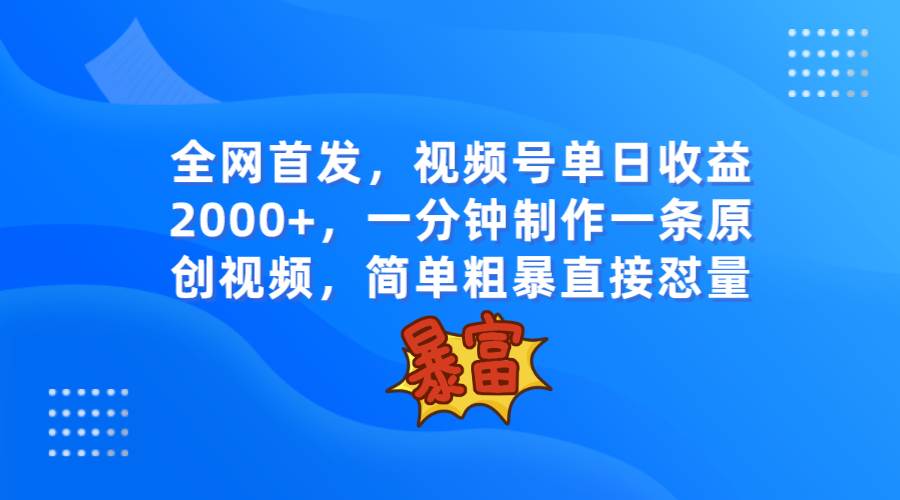 全网首发，视频号单日收益2000+，一分钟制作一条原创视频，简单粗暴-62创业网