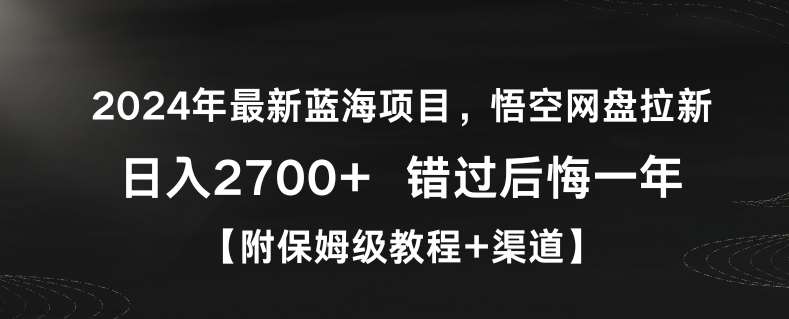 2024年最新蓝海项目，悟空网盘拉新，日入2700+错过后悔一年【附保姆级教程+渠道】【揭秘】-62创业网