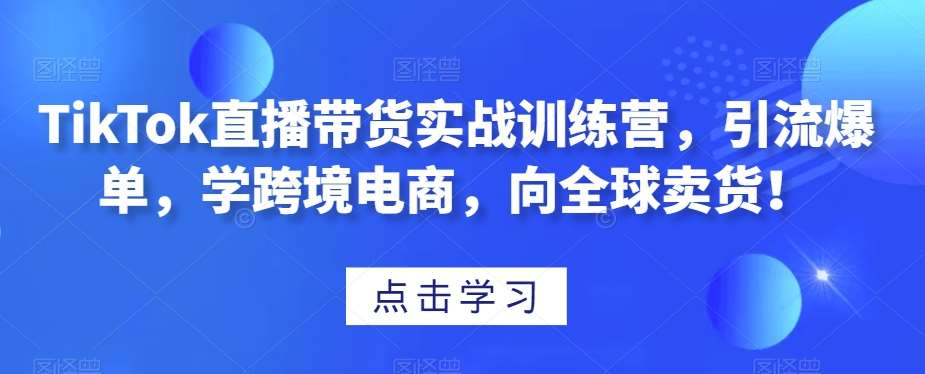 TikTok直播带货实战训练营，引流爆单，学跨境电商，向全球卖货！-62创业网