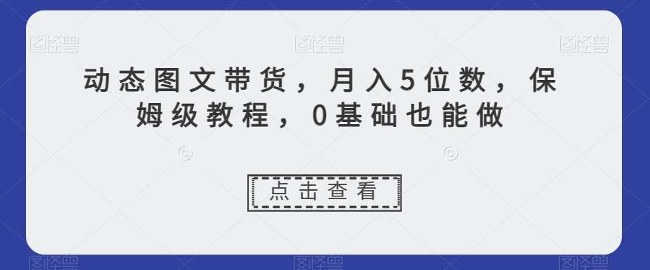 动态图文带货，月入5位数，保姆级教程，0基础也能做【揭秘】-62创业网