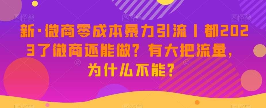 新·微商零成本暴力引流丨都2023了微商还能做？有大把流量，为什么不能？-62创业网