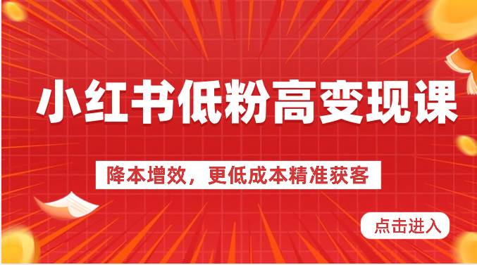 小红书低粉高变现课-降本增效，更低成本精准获客，小红书必爆的流量密码-62创业网