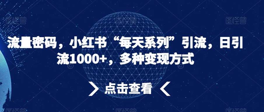 流量密码，小红书“每天系列”引流，日引流1000+，多种变现方式【揭秘】-62创业网