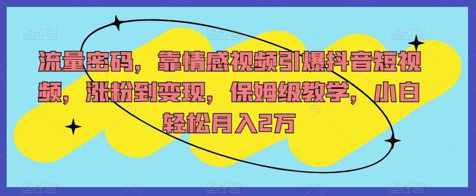 流量密码，靠情感视频引爆抖音短视频，涨粉到变现，保姆级教学，小白轻松月入2万【揭秘】-62创业网