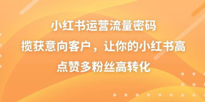 小红书运营流量密码，揽获意向客户，让你的小红书高点赞多粉丝高转化-62创业网