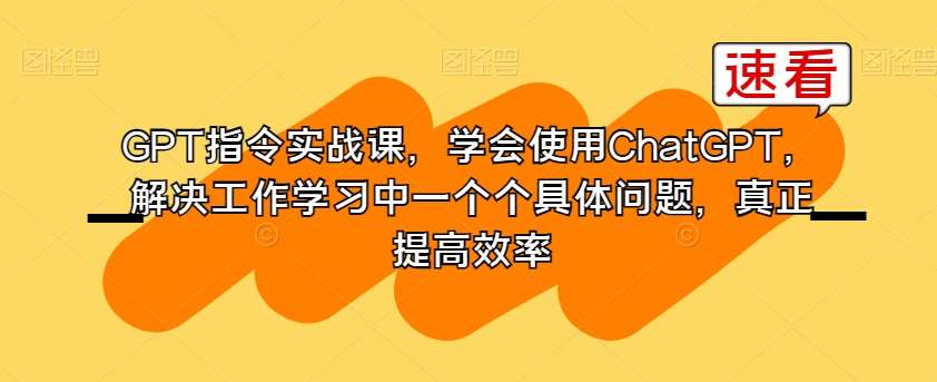 GPT指令实战课，学会使用ChatGPT，解决工作学习中一个个具体问题，真正提高效率-62创业网