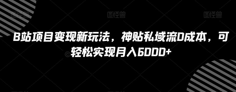 B站项目变现新玩法，神贴私域流0成本，可轻松实现月入6000+【揭秘】-62创业网