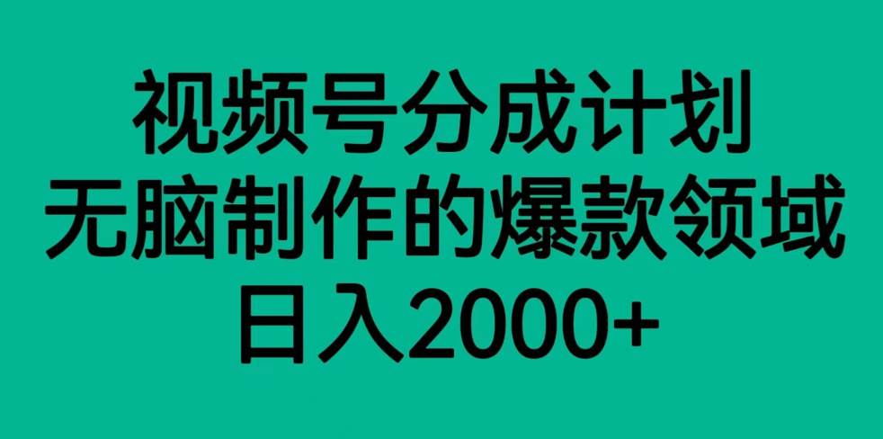 视频号分成计划，轻松无脑制作的爆款领域，日入2000+-62创业网