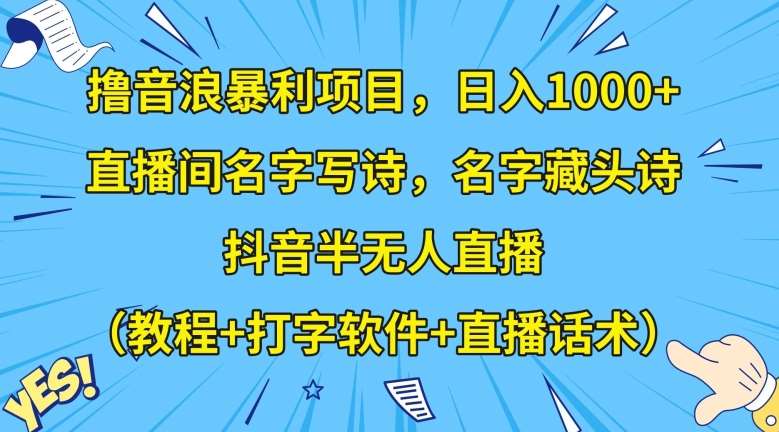 撸音浪暴利项目，日入1000+，直播间名字写诗，名字藏头诗，抖音半无人直播（教程+打字软件+直播话术）【揭秘】-62创业网