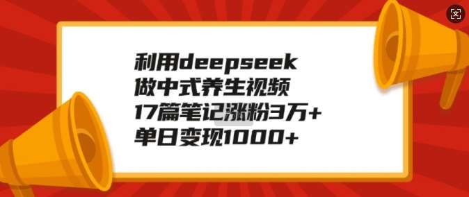 利用deepseek做中式养生视频，17篇笔记涨粉3万+，单日变现1k-62创业网