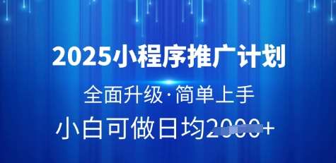 2025小程序推广计划，全面升级，简单上手，日均多张【揭秘】-62网赚